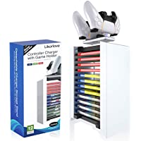 Likorlove Torre de Almacenamiento de Juegos y Cargador de Mando 2 en 1 para Playstation 5 Soporte de CD DVD Estantería…